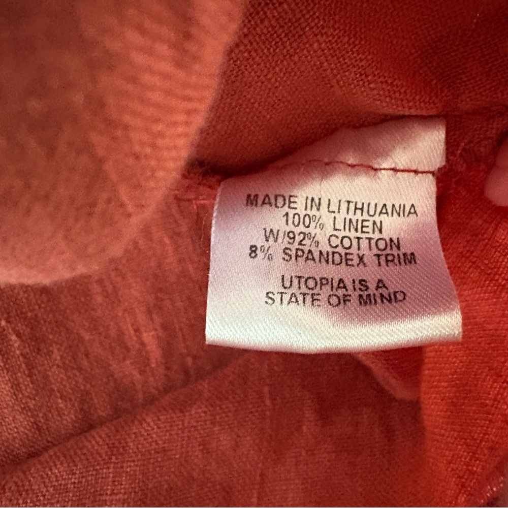 Flax 100% Linen Coral Salmon Hooded Drawstring Light Shacket Shirt Tunic Size‎ S - Picture 10 of 11